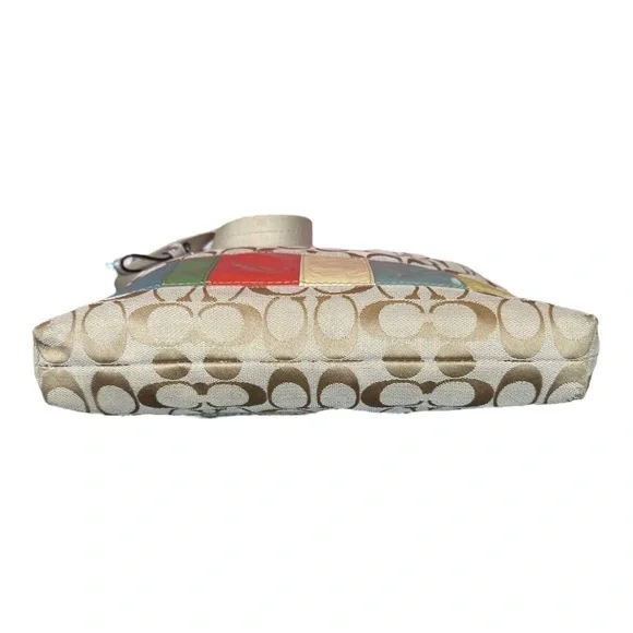 Coach Signature C Jacquard Tan Patchwork Stripe Shoulder Bag EUC - Picture 7 of 14